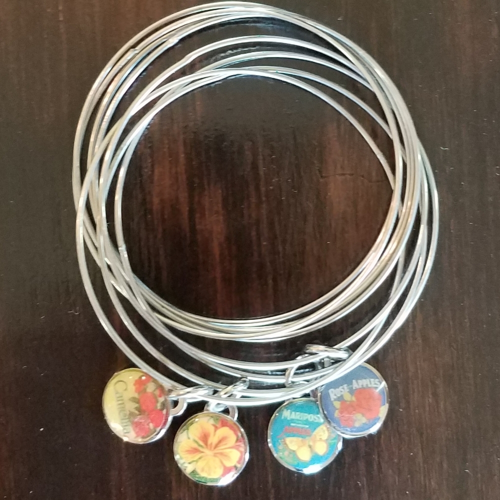 Flowers & Butterflies charm bangle bracelet.